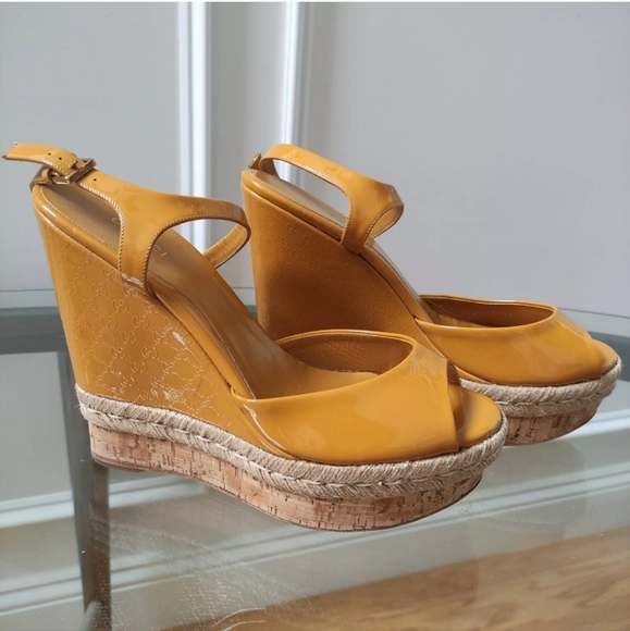 Gucci GG monogram espadrille platform wedge sandals 40 Fit 8.5 Strap Chunky Y2K - Picture 5 of 16
